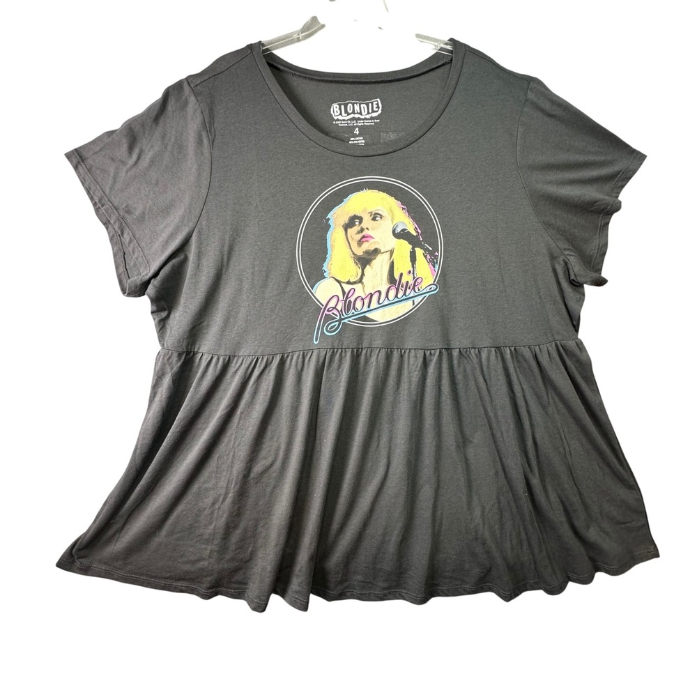 Blondie Debbie Harry Graphic Peplum Babydoll Tee Shirt 4 Charcoal Gray Plus Size